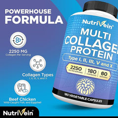 Nutrivein Premium Multi Collagen pills daily dose image emphasizing easy-to-swallow capsules