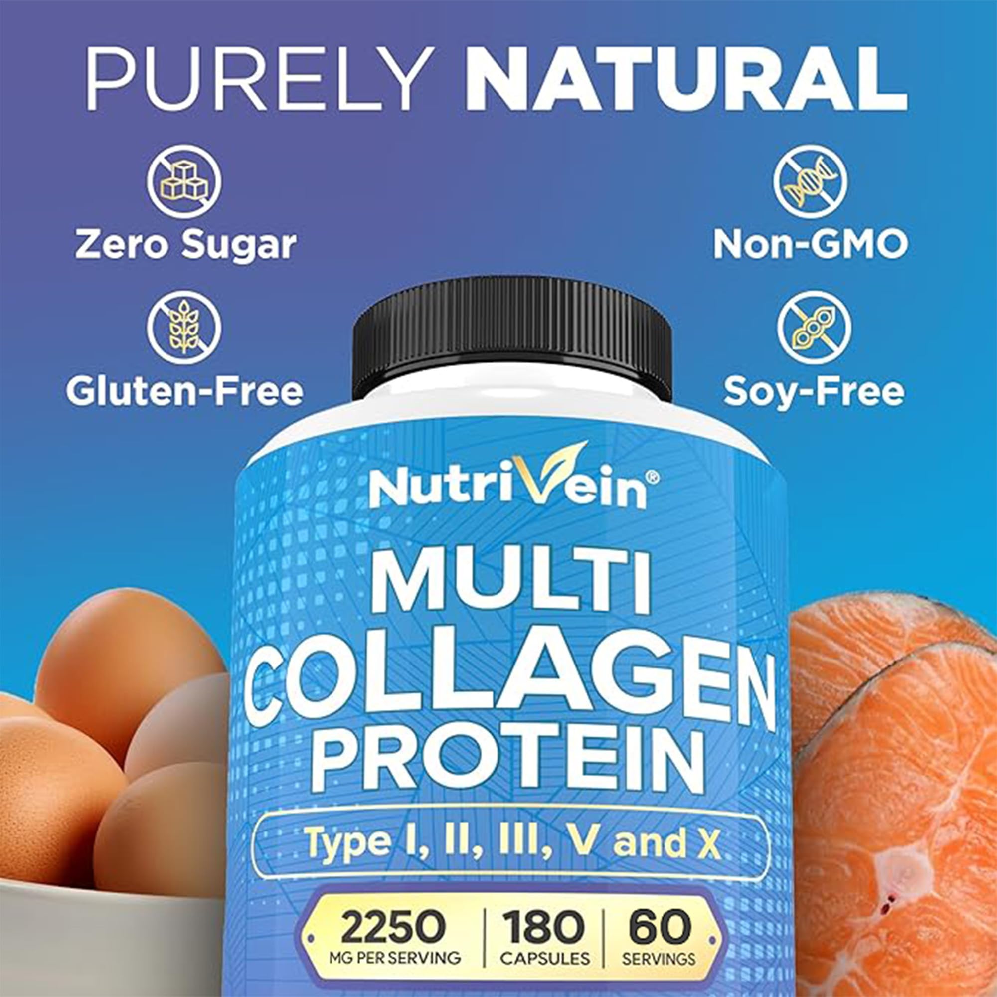 Nutrivein Premium Multi Collagen pills USA-made badge indicating quality manufacturing