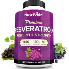 Nutrivein Resveratrol 1450mg bottle shown for daily vitality support
