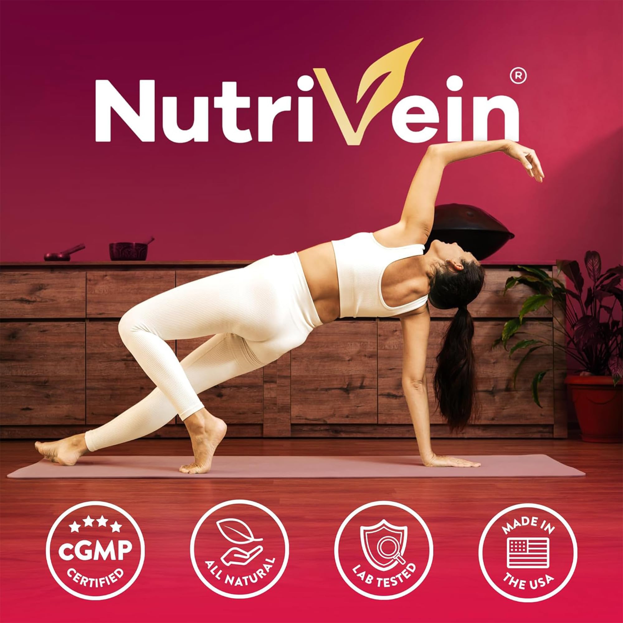 Nutrivein Tart Cherry Capsules sleep-support scene beside a pillow.