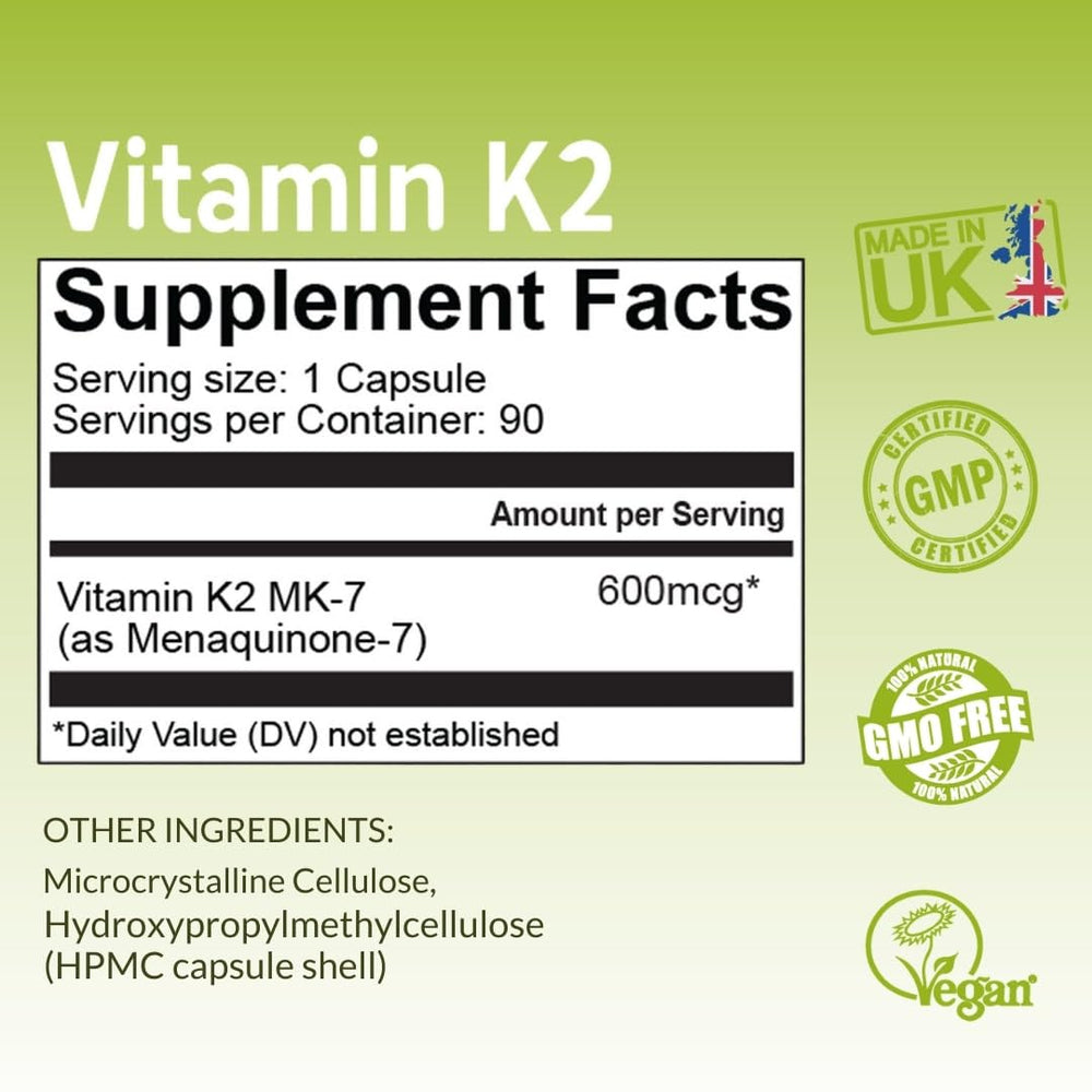 NutriZing K2 MK-7 bottle with 90 capsules and 3-month supply.