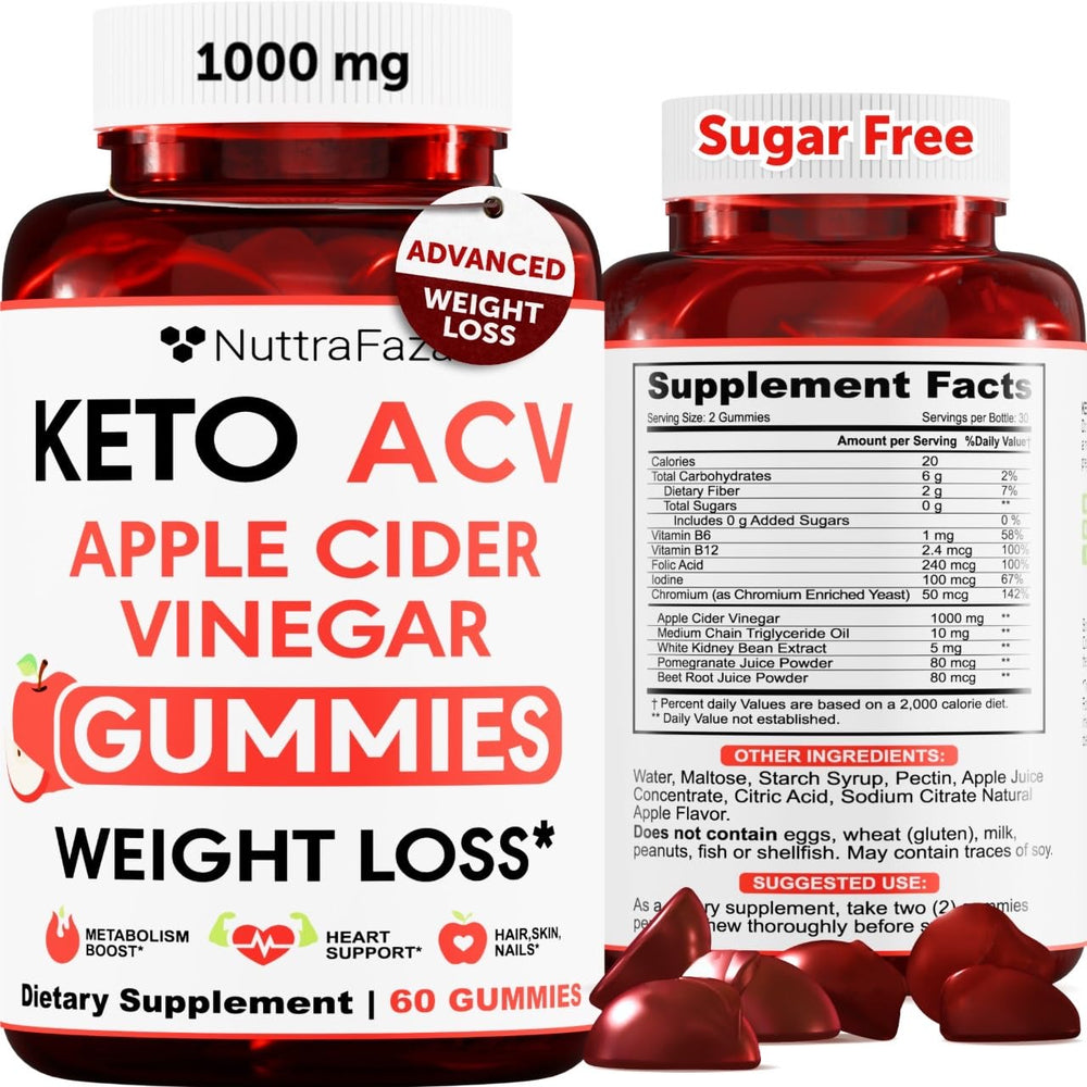 NuttraFaza Keto ACV Gummies apple bottle shows daily detox support.