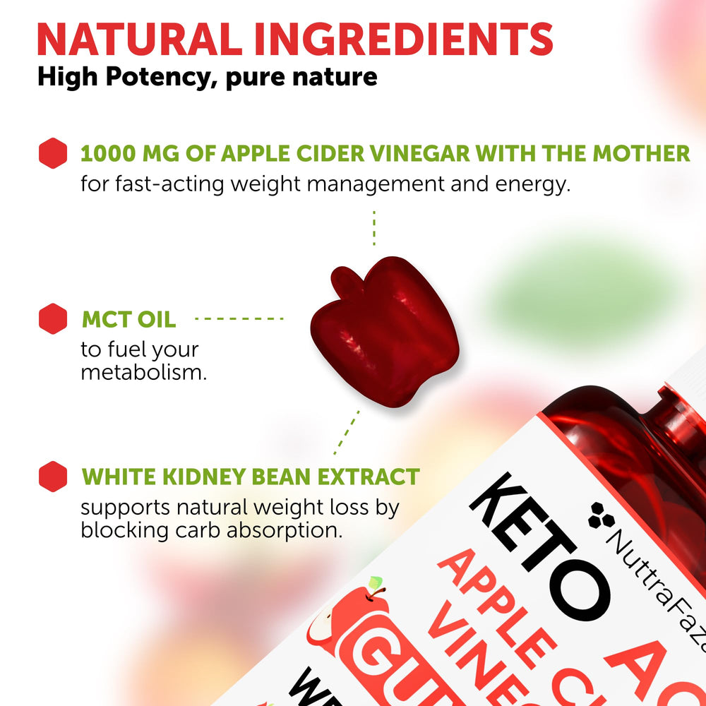 NuttraFaza Keto ACV Gummies close-up reveals chewy texture and apple flavor.