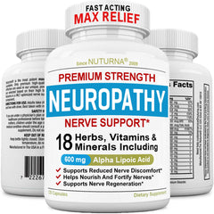 Nuturna Neuropathy Support bottle label showing branding and dosage for easy reference