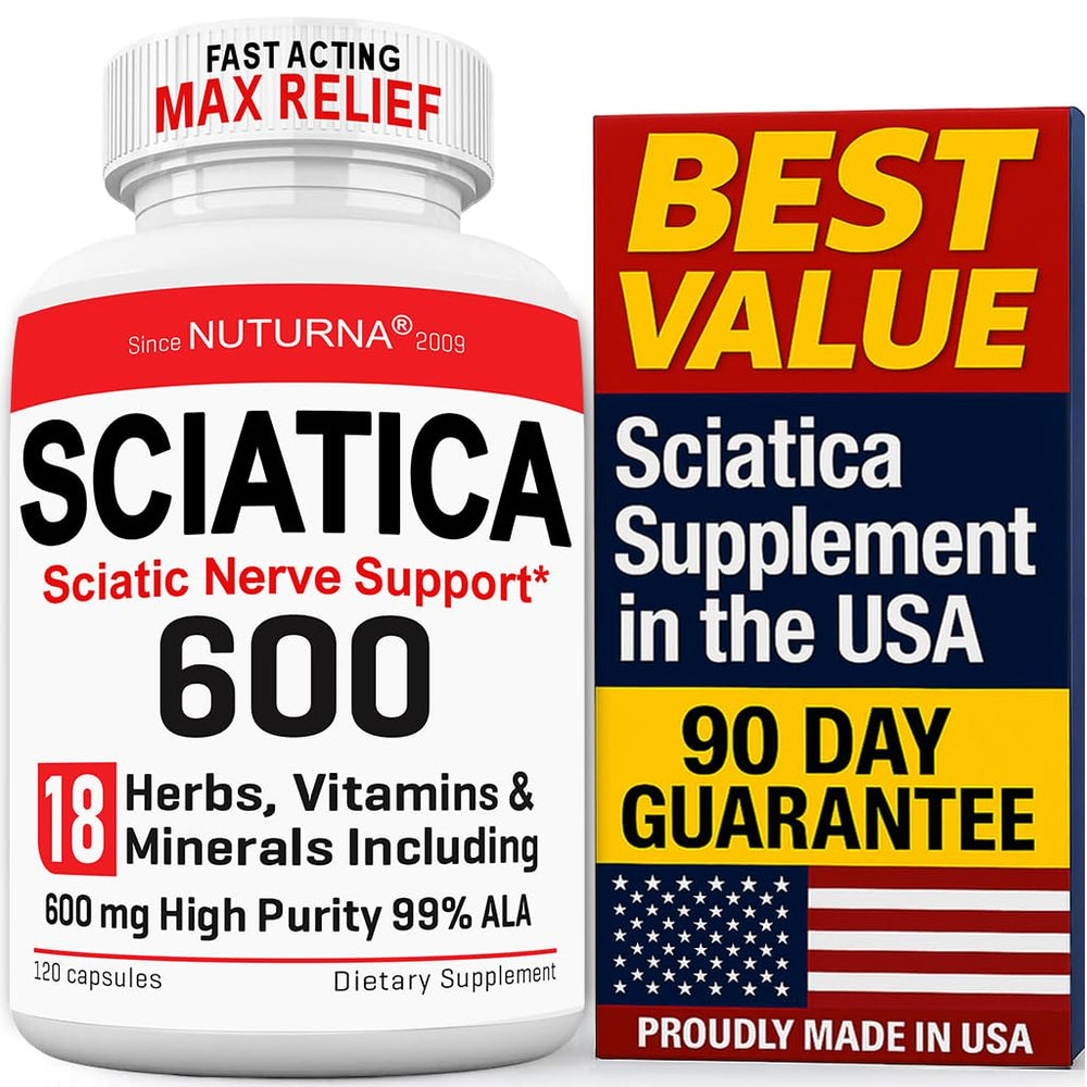 Nuturna Sciatica Relief bottle shows potential nerve support for daily comfort