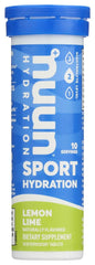 Nuun Active Lemon+Lime tablets in a bottle close-up for refreshing hydration