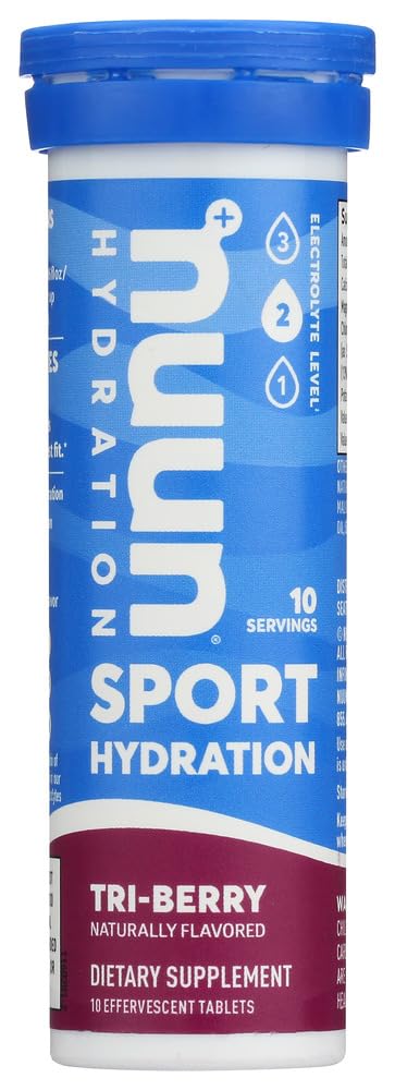 Nuun Active Tri-Berry tablets in a tube for on-the-go electrolyte hydration.