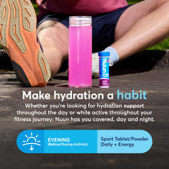 Nuun Energy Berry Blast packaging on a shelf emphasizes vegan, gluten-free hydration.