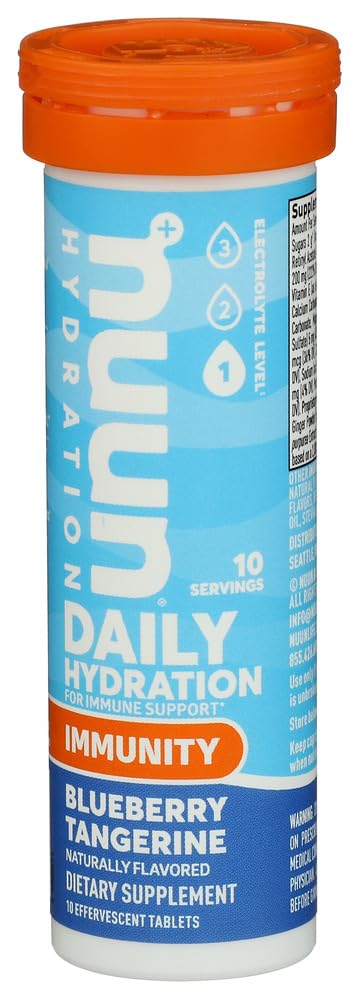 Nuun Immunity blueberry-tangerine packaging, compact 8-pack for on-the-go hydration