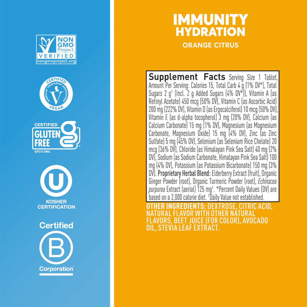 Nuun Immunity orange citrus flavor tubes are travel-friendly hydration options