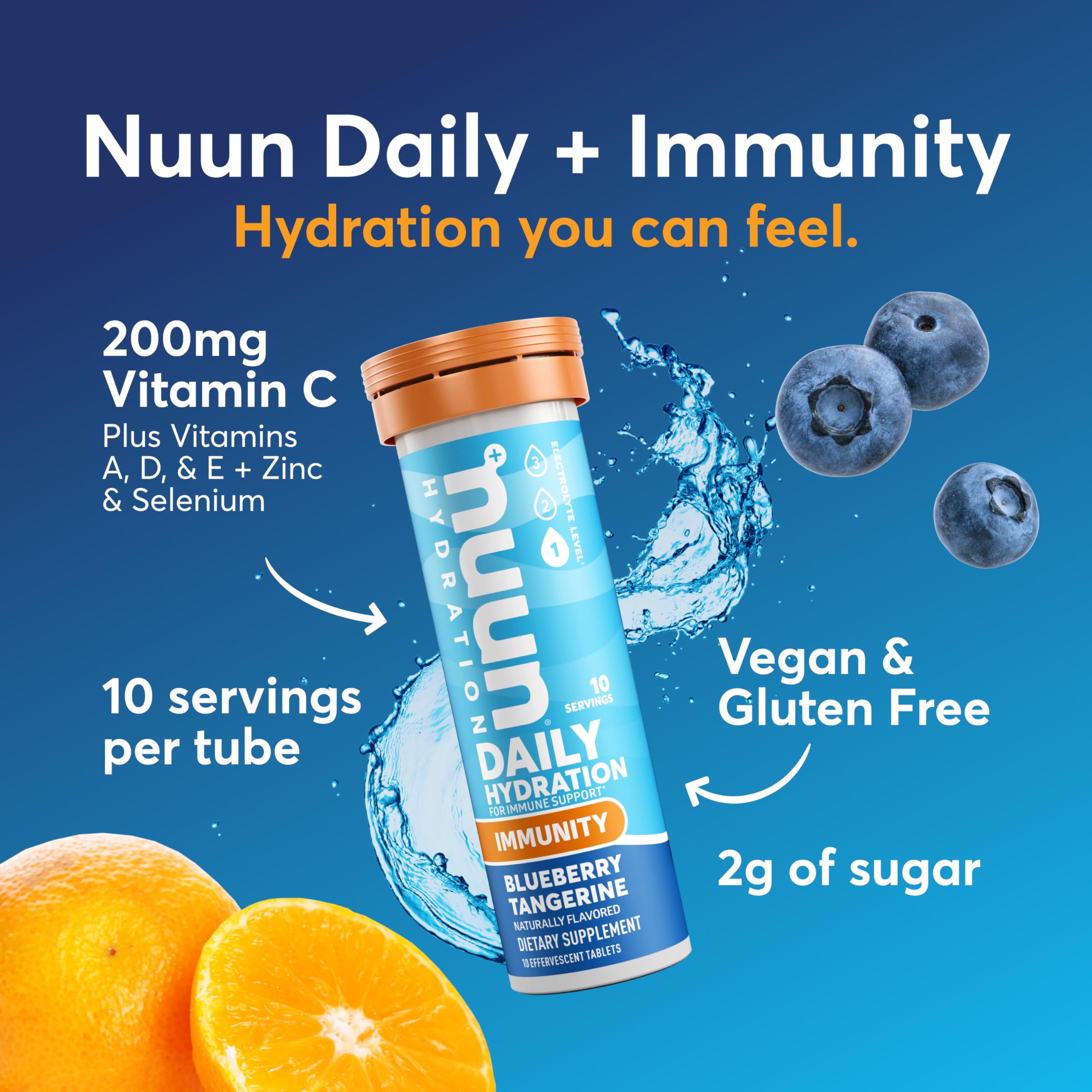 Nuun Immunity tablet dissolving in water for a fizzy, on-the-go drink.