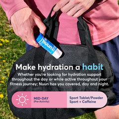 Nuun Sport tablet pack close-up showing compact tubes for on-the-go hydration.