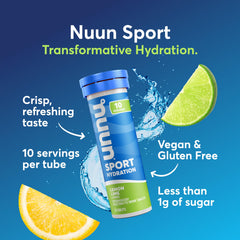 Nuun Sport Lemon Lime tablet dissolving in water for a refreshing electrolyte boost