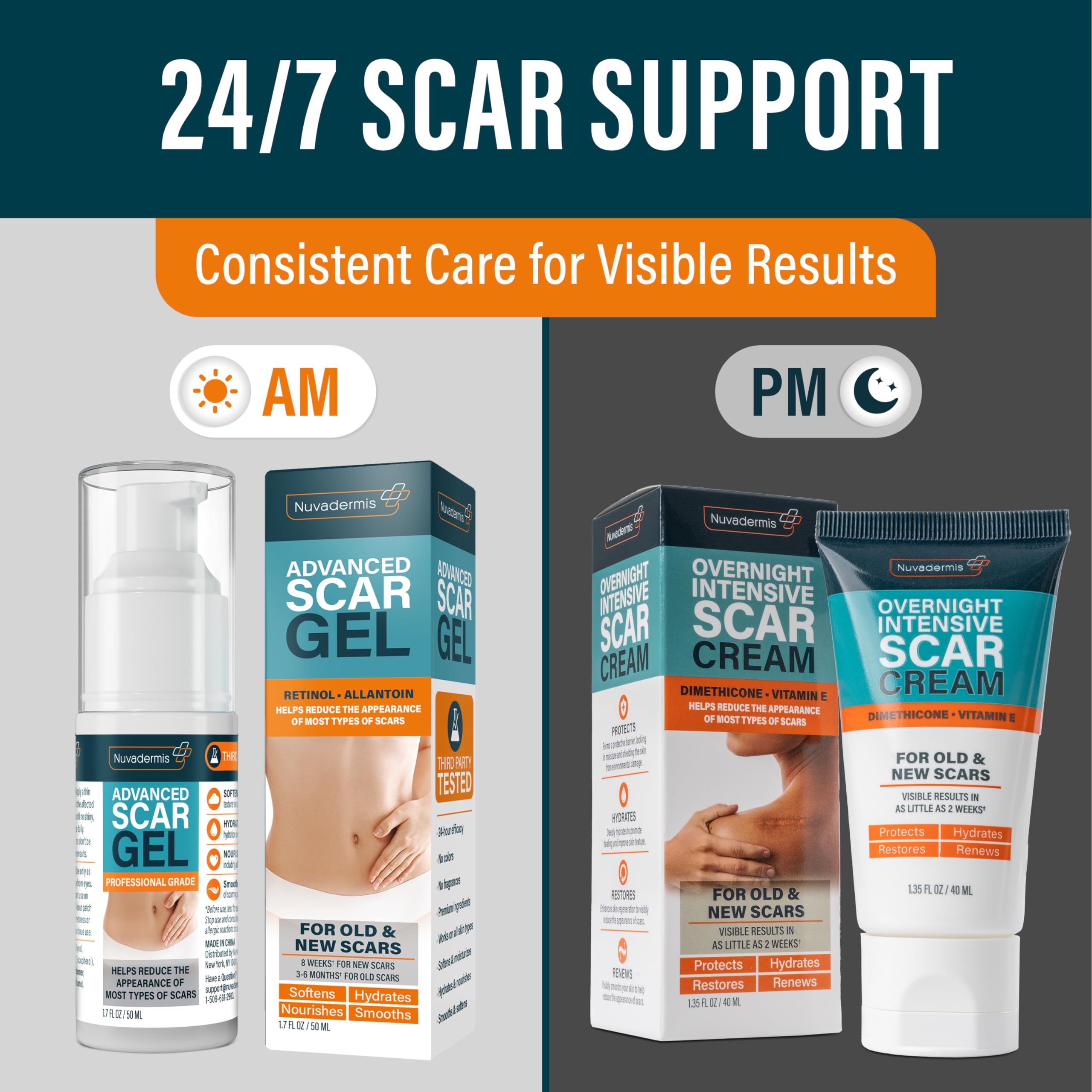 NUVADERMIS Advanced Scar Gel for c-section scar care.