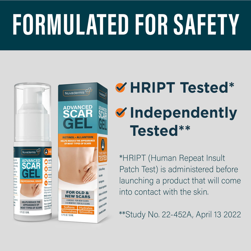 NUVADERMIS Advanced Scar Gel for keloid and scar care routines.