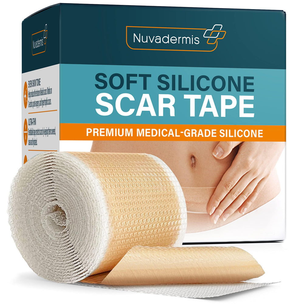NUVADERMIS silicone scar roll covers surgical scars with flexible, comfortable wear.