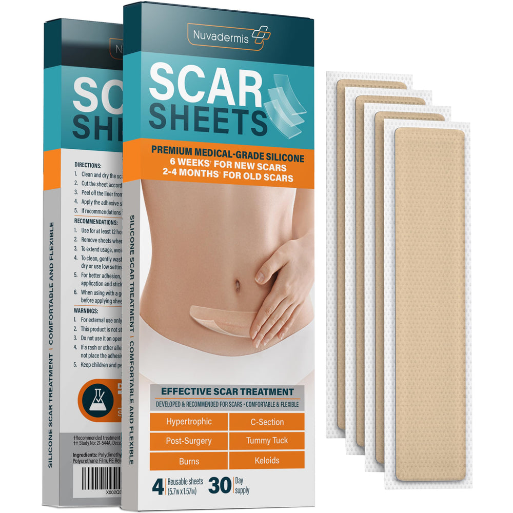 NUVADERMIS silicone scar sheet pack-4-extra-long for larger scar coverage