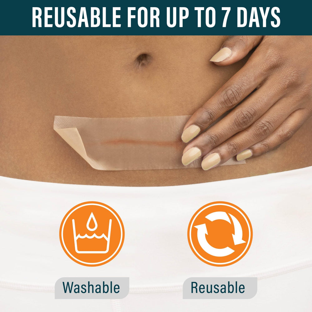 NUVADERMIS silicone tape smooths skin texture and evens tone.