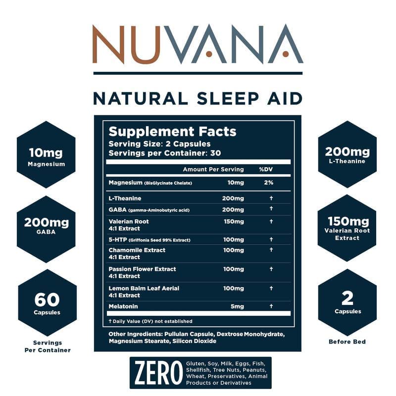 Nuvana Shut Eye capsules inside package highlighting vegan and non-GMO formulation