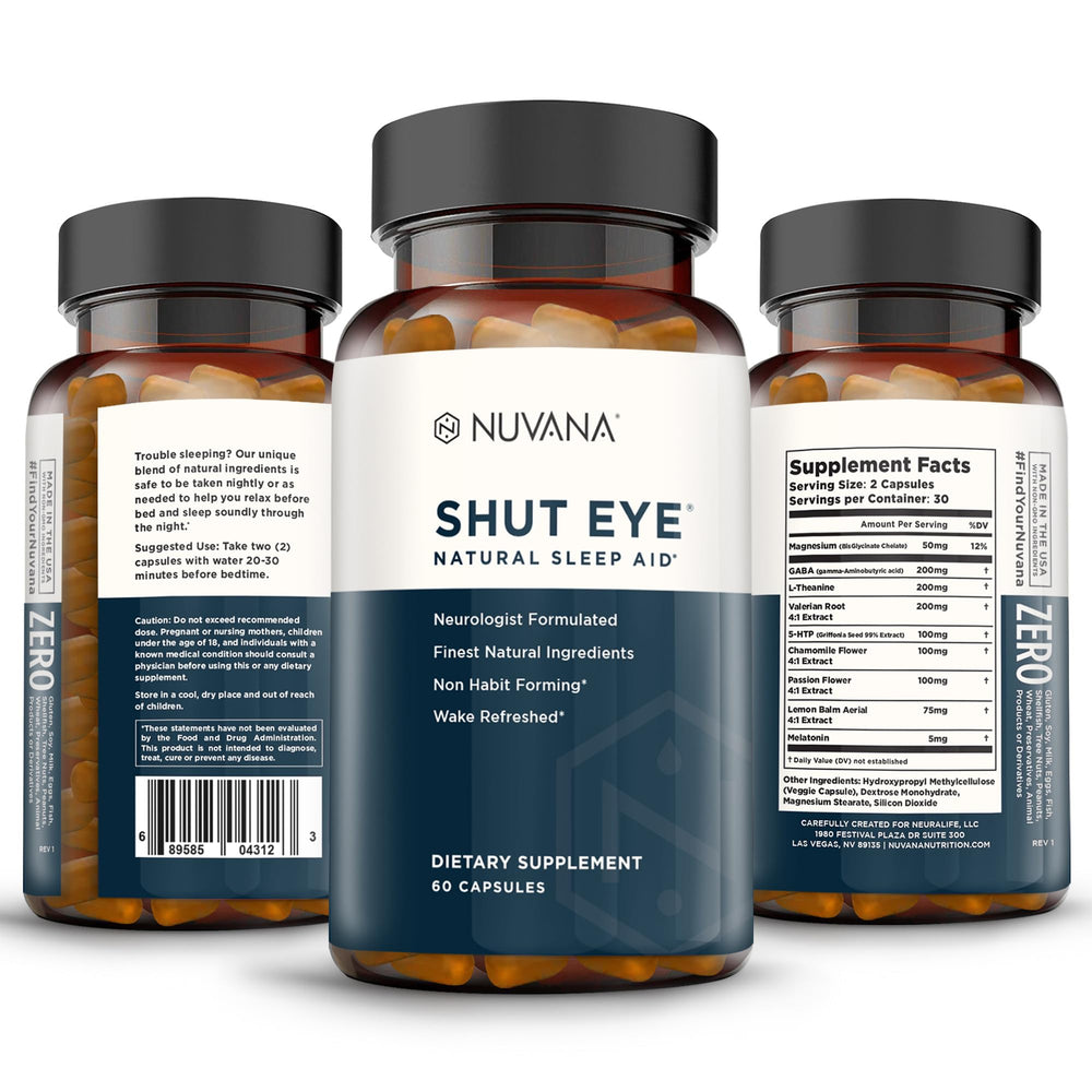 Nuvana Shut Eye herbal blend with chamomile and valerian for relaxation