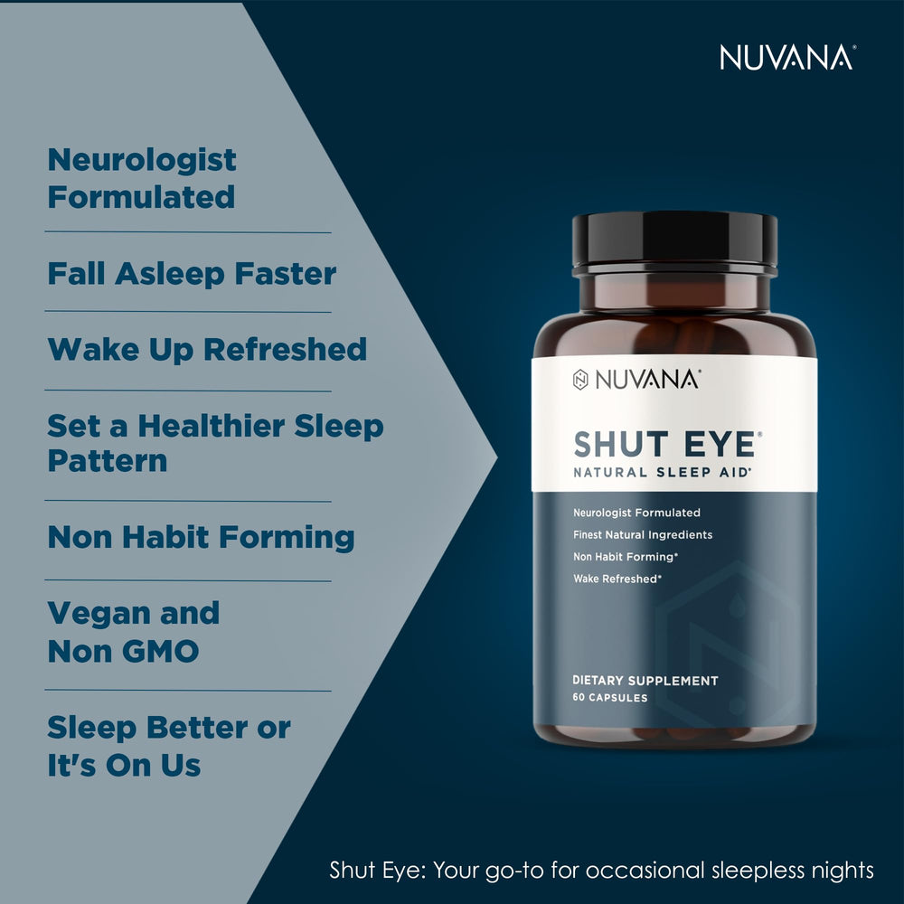 Nuvana Shut Eye lab testing seal beside bottle for product safety