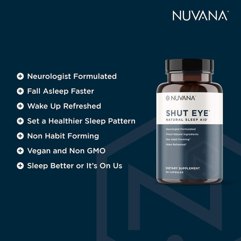 Nuvana Shut Eye on nightstand with soft light, suggesting a bedtime routine