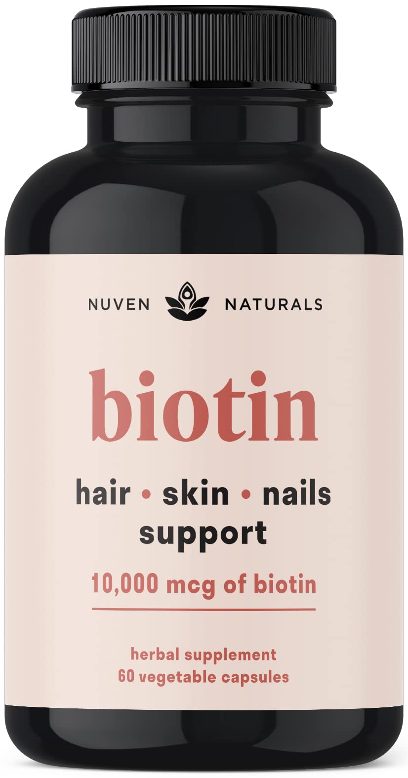 Nuven Naturals Hair Vitamins bottle front promotes hair health and overall wellness