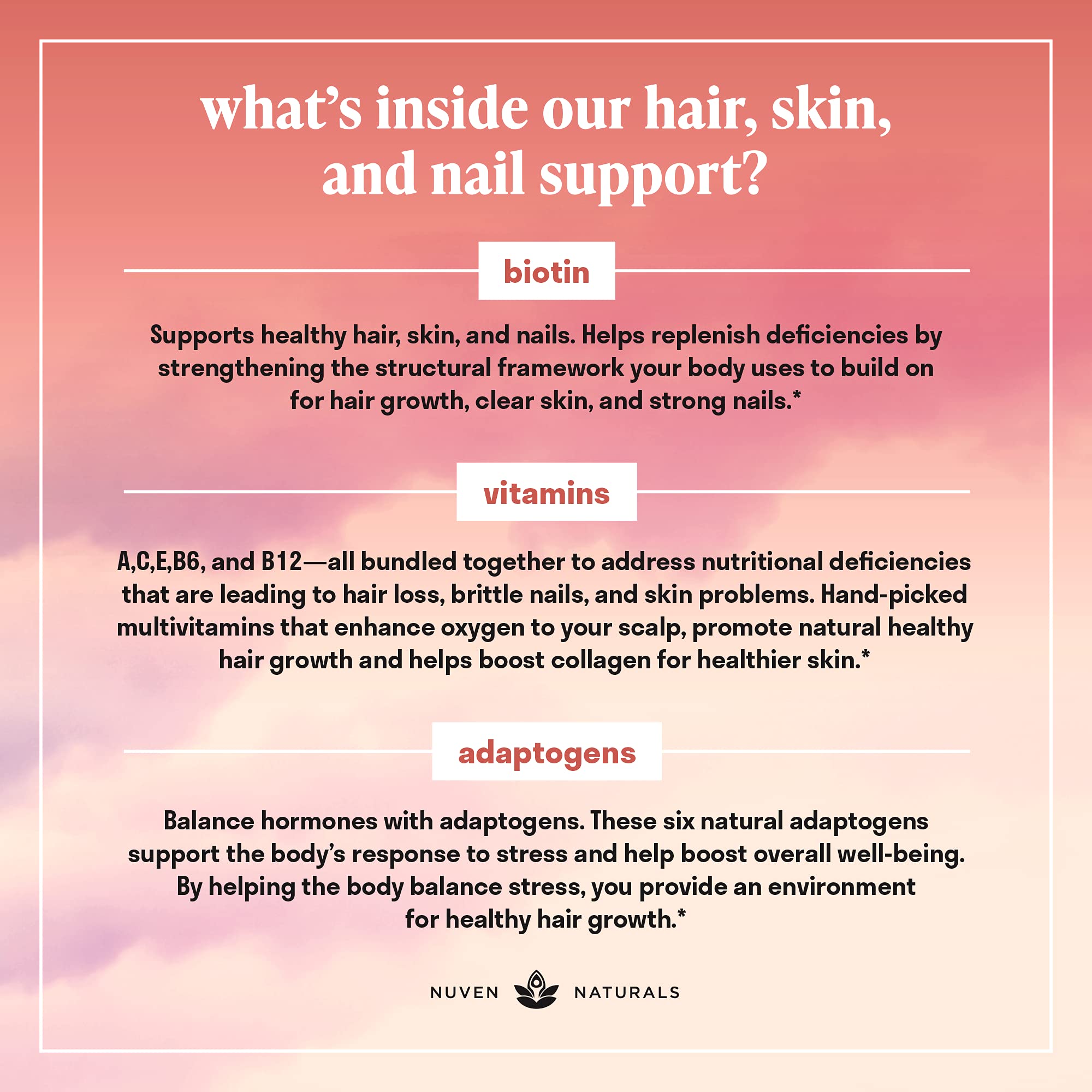 Ingredients with herbs shown for Nuven Naturals formula