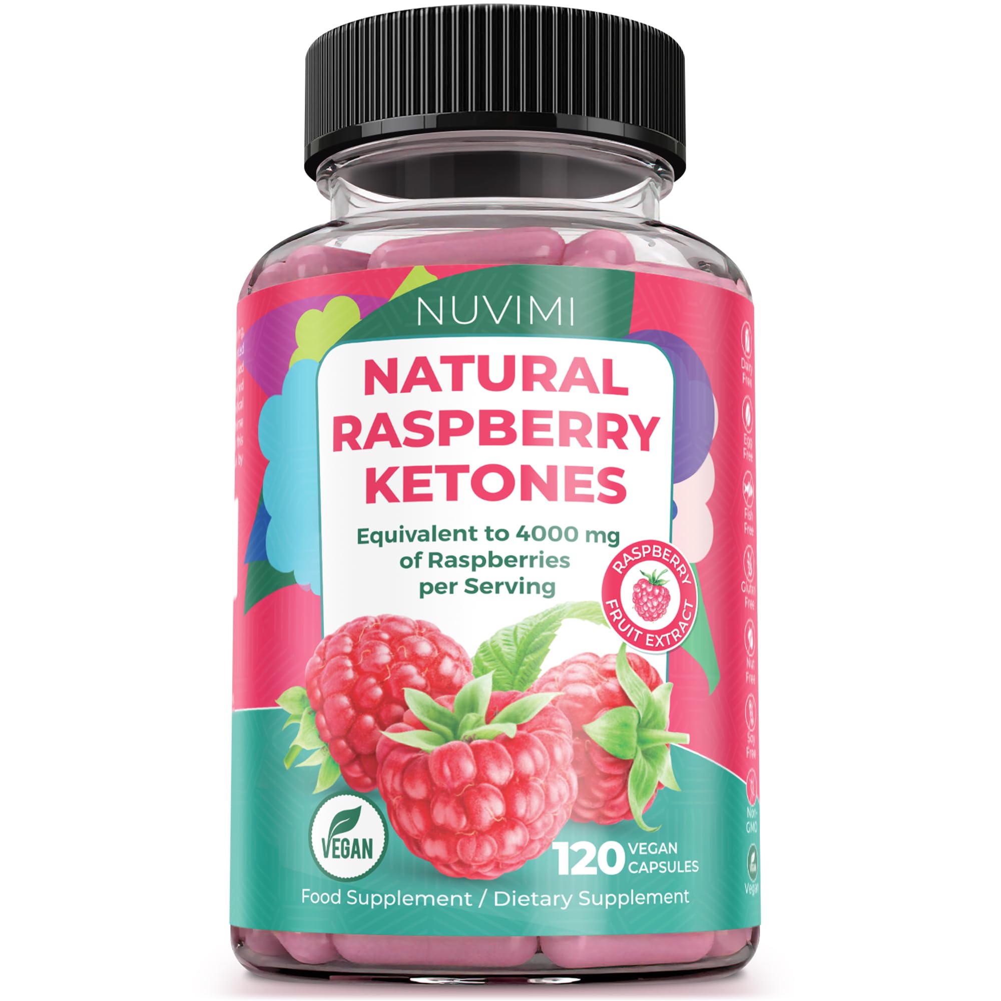 NUVIMI Raspberry Ketones bottle on a kitchen counter, supporting a keto-friendly routine.