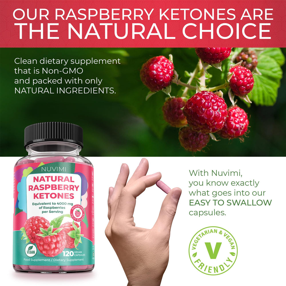 Label detail of NUVIMI Raspberry Ketones highlighting 4000 mg potency.