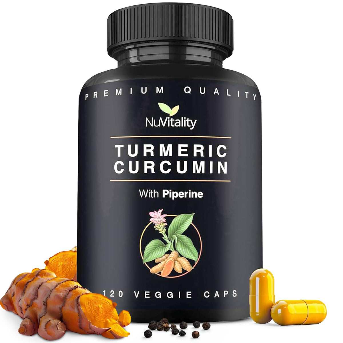 NuVitality Turmeric Curcumin bottle for easy daily joint support