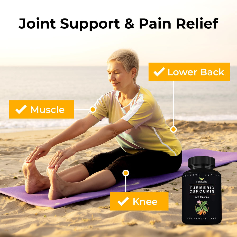 NuVitality Turmeric Curcumin label close-up with 95% curcuminoids