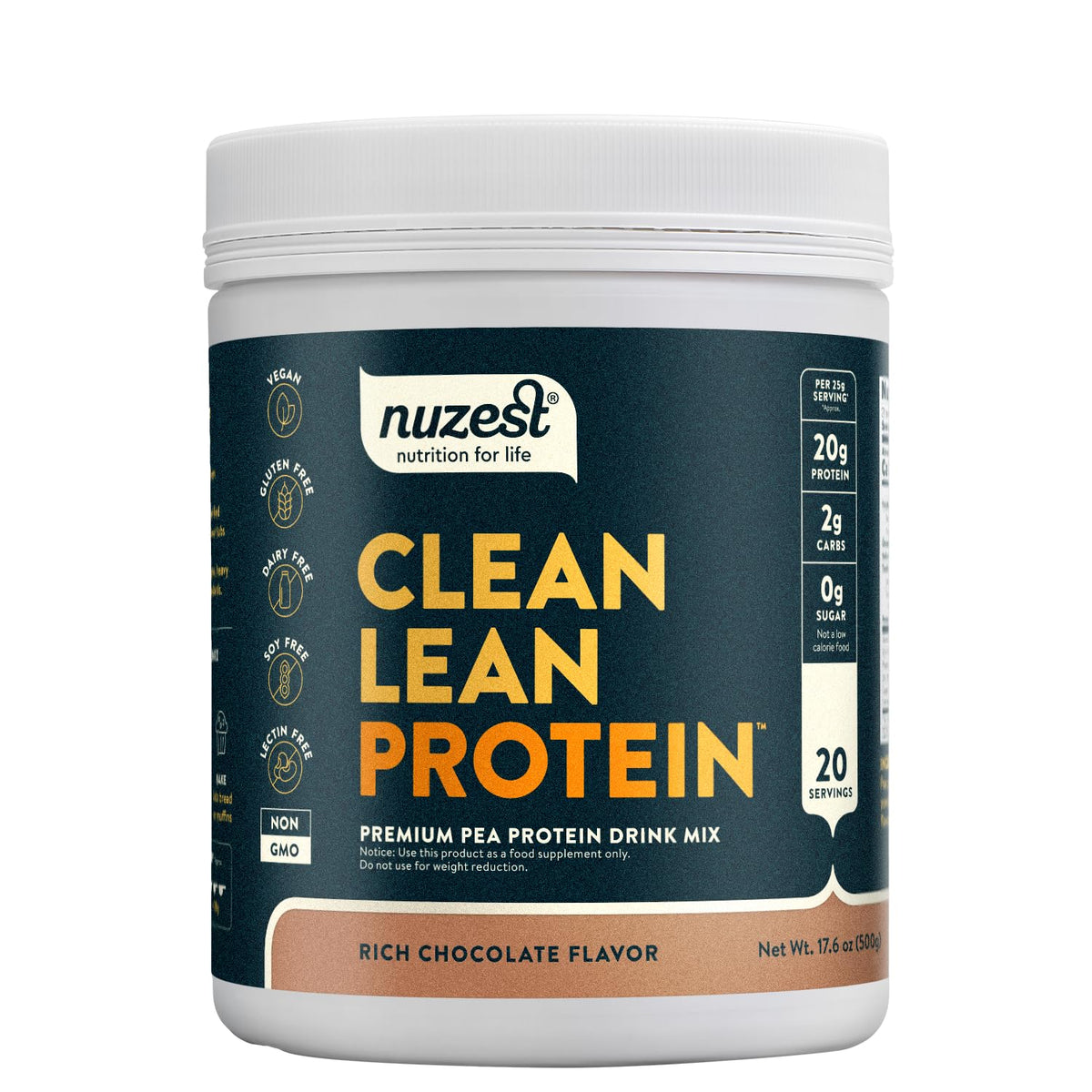 Nuzest pea protein powder chocolate being poured into a shaker for a quick shake