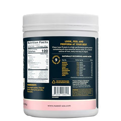 Close-up of ingredients, noting water-based protein isolation.