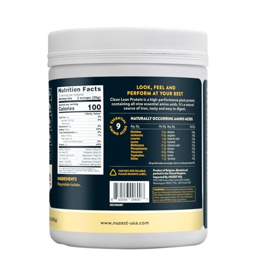 Nuzest pea protein scoop in tub for quick protein boosts.