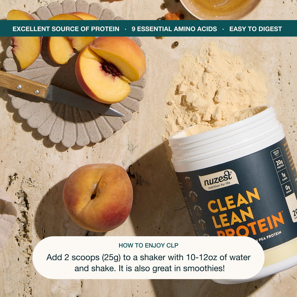 Nuzest vegan athlete using pea protein powder in a shaker for workouts.