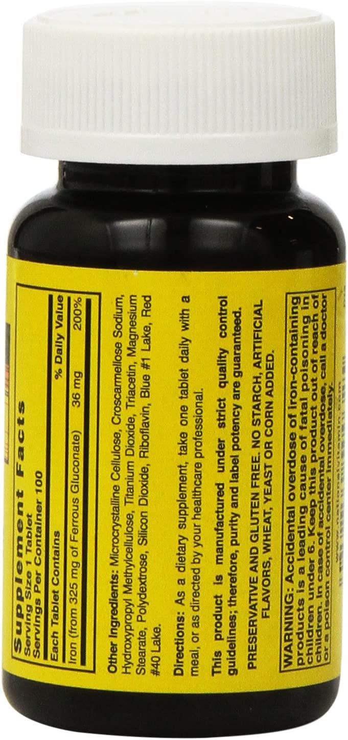 Nature's Blend Ferrous Gluconate tablets closeup highlighting easy-to-swallow size