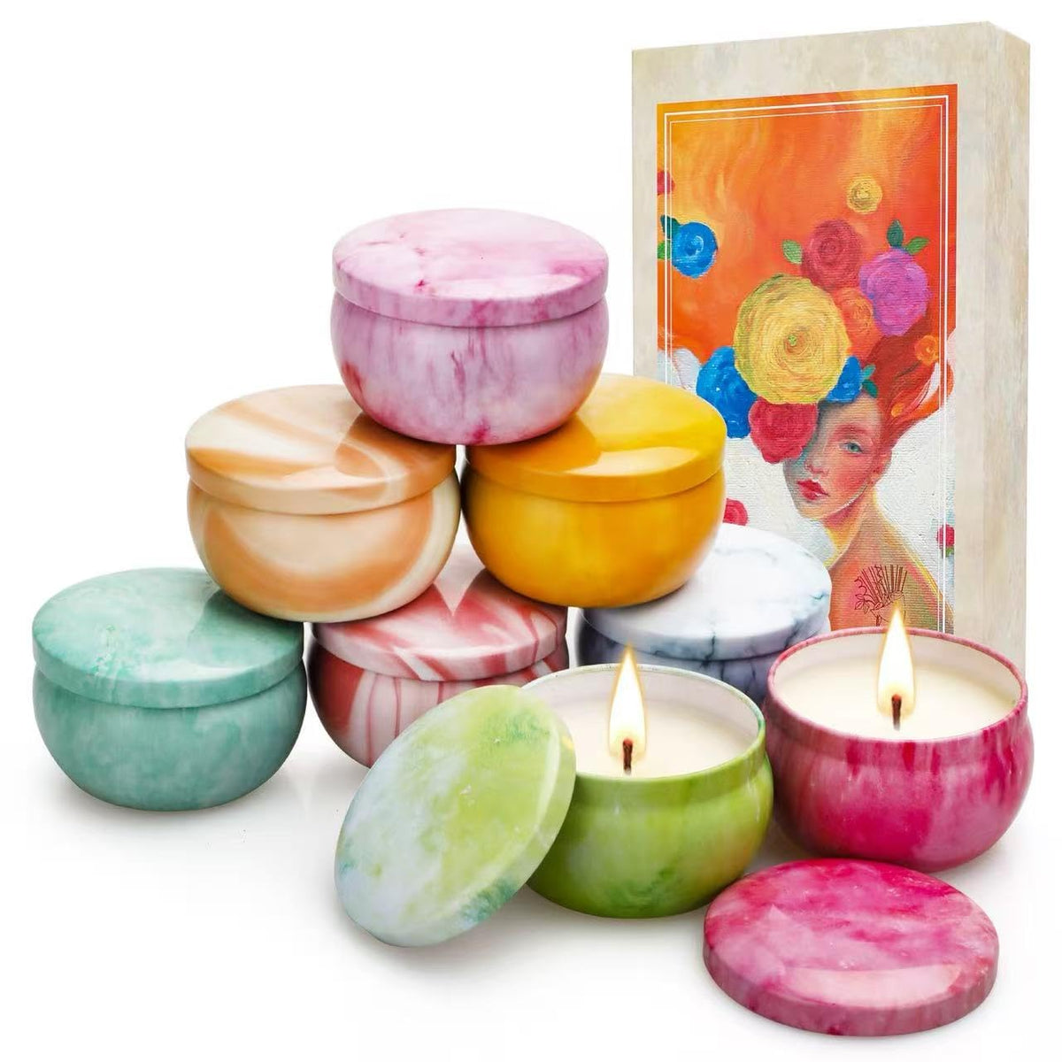 NVGCX Candles 8-Pack gift box front view, ideal for holiday gifting and décor.