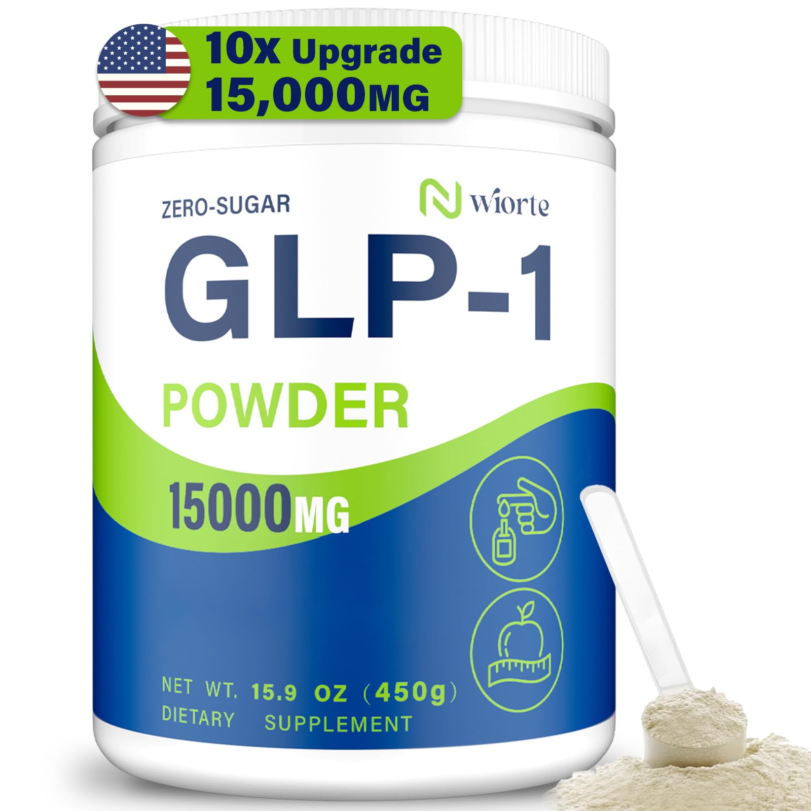 Nwiorte GLP-1 powder bottle highlights a sugar-free formula for steady energy and metabolism support.
