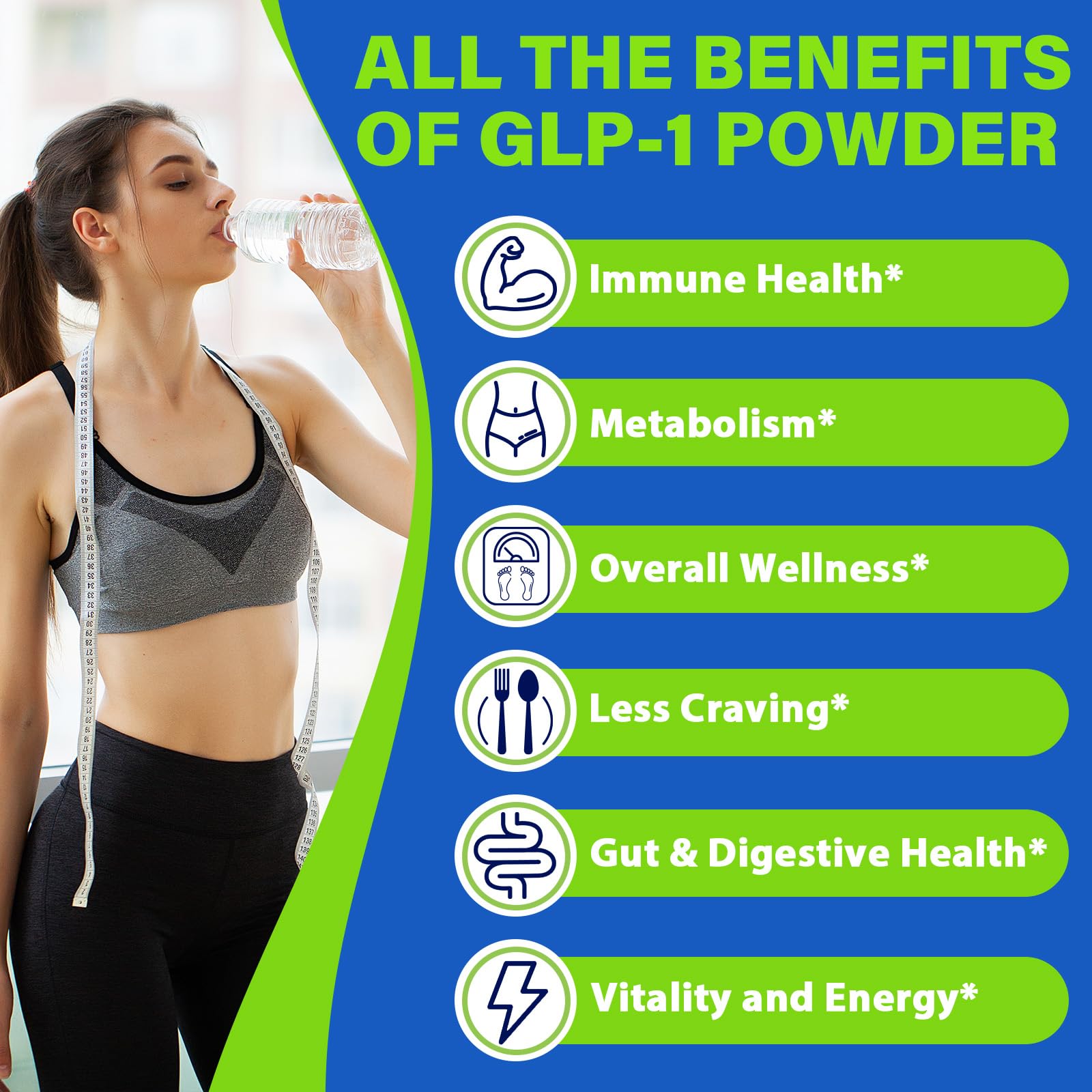 Nwiorte GLP-1 scoop-dispensing image suggests easy daily servings for busy lifestyles.