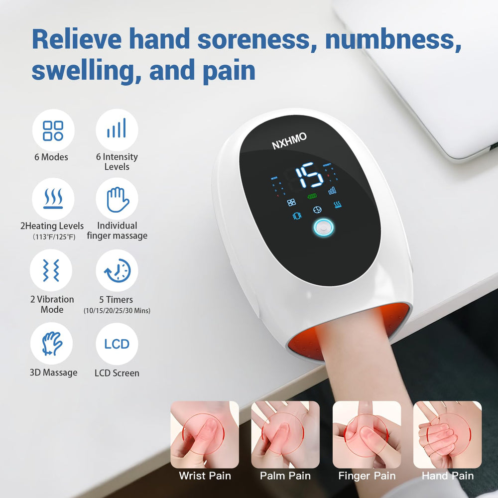 The NXHMO hand massager offers 6 modes for personalized sessions.