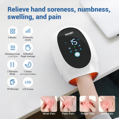 The NXHMO hand massager offers 6 modes for personalized sessions.