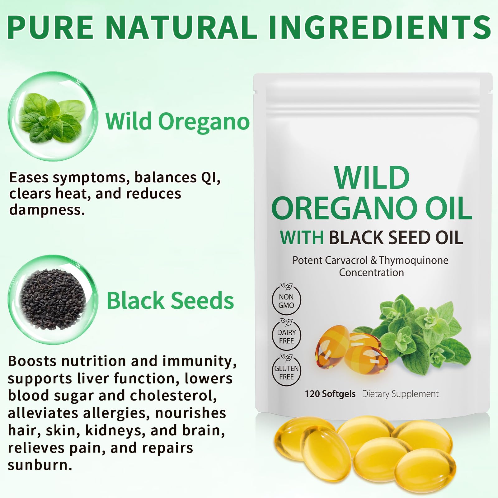 Nyloriaine black seed oil blend label highlighting complementary boost
