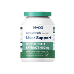 NYO3 Milk Thistle bottle label close-up for detox support potential