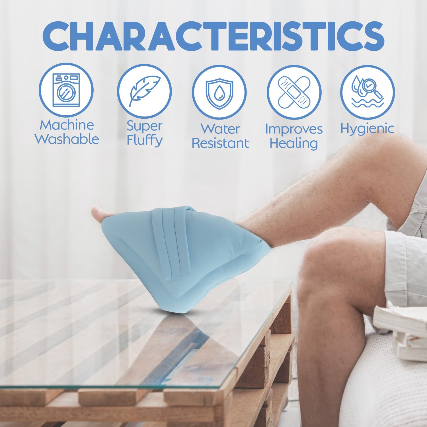 NYOrtho Light Blue Peachskin heel protector wicks moisture and stays comfortable.