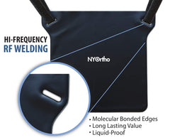 Close-up of quick-release buckles showing easy attachment to a chair or bed.