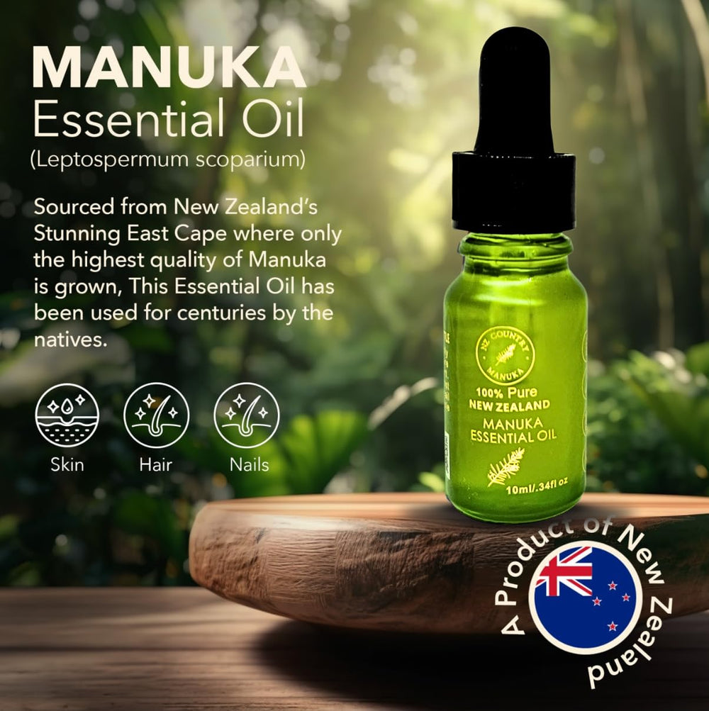 NZ Country Manuka Oil close-up highlighting triketone-rich profile.