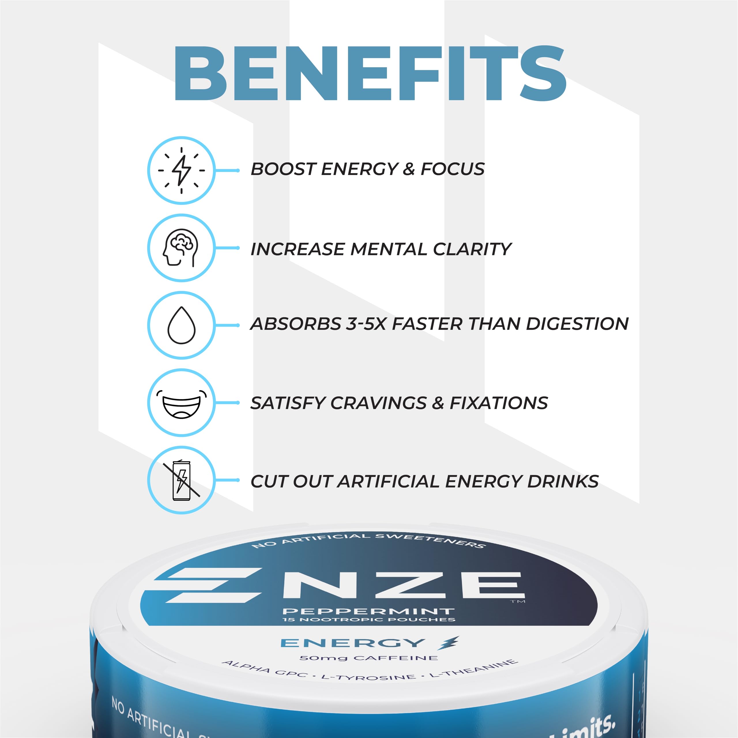 NZE graphic panel highlighting Alpha GPC and L-Tyrosine ingredients