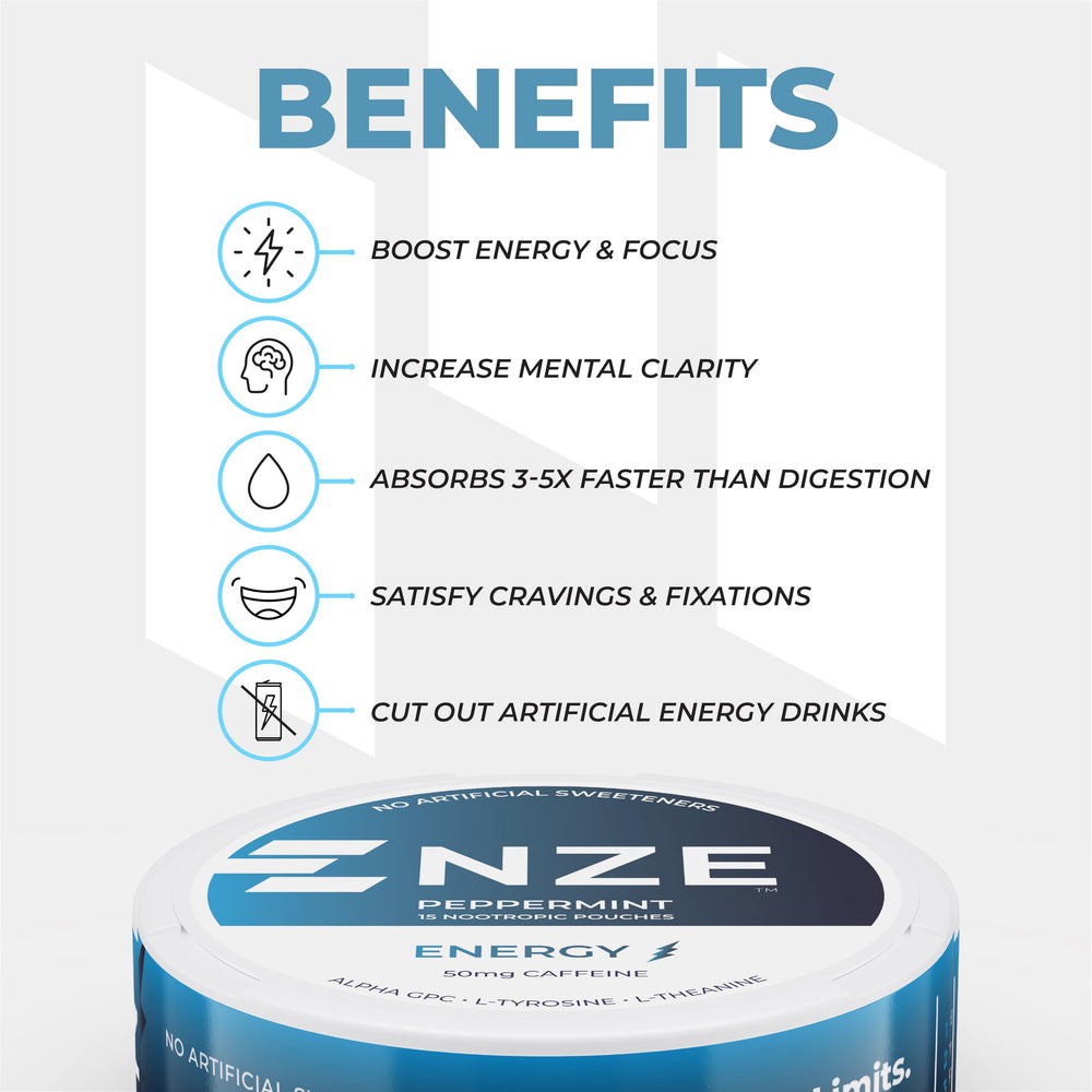 NZE graphic panel highlighting Alpha GPC and L-Tyrosine ingredients