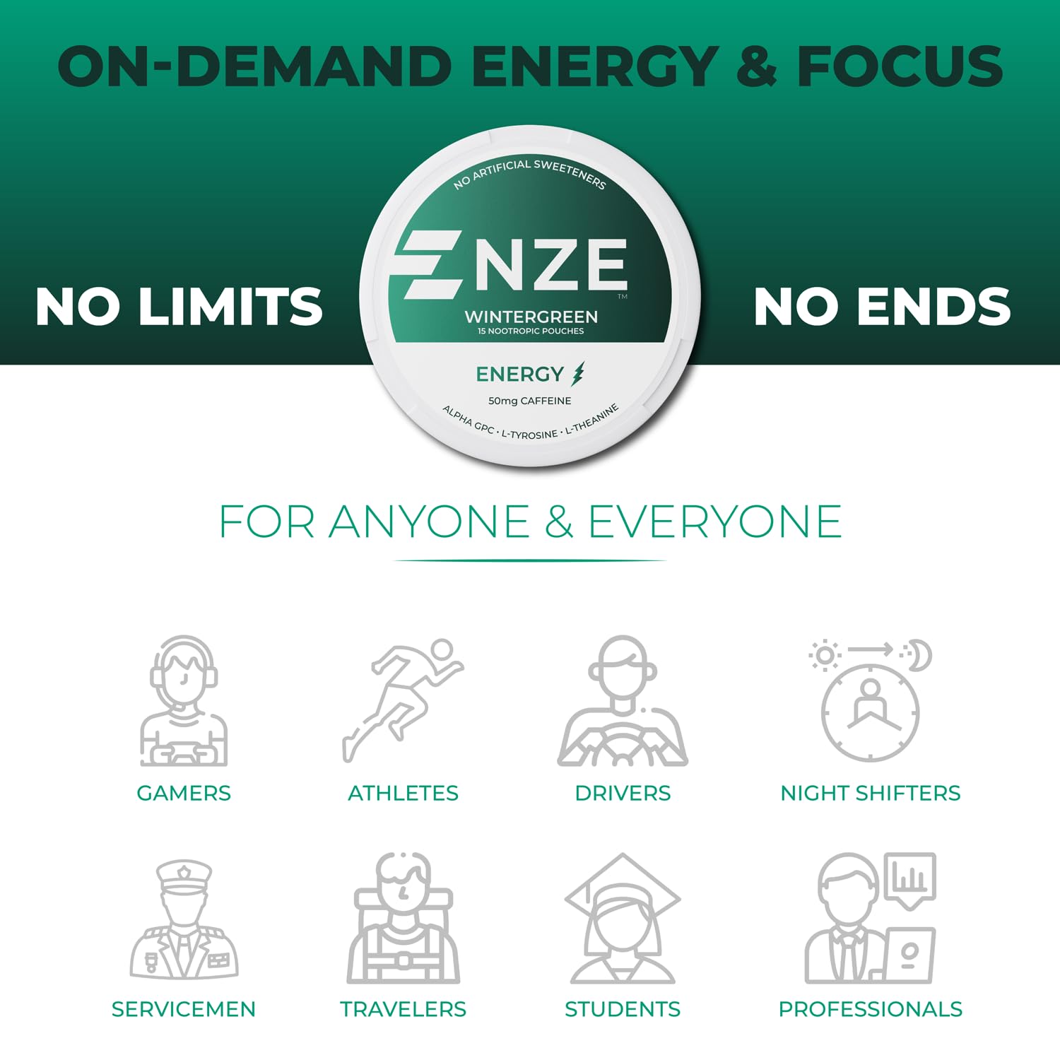 Wintergreen imagery with NZE branding emphasizes refreshing focus